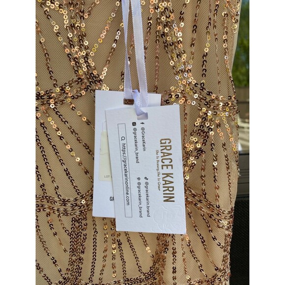 NWT Grace Karin Knee-Length Rose Gold Sequins Dress Size 12 Formal Wedding/Prom - Picture 11 of 12